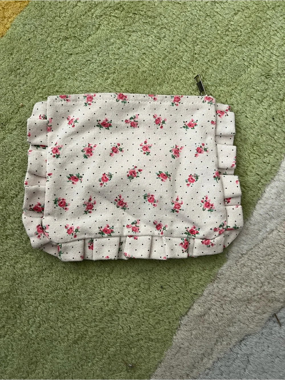 Sezane Froufrous Canvas Pouch with Pink Flowers